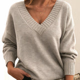 Women's V-Neck Long Sleeve Cashmere Blend Sweater | Autumn - Beige