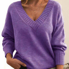 Women's V-Neck Long Sleeve Cashmere Blend Sweater | Autumn - Purple