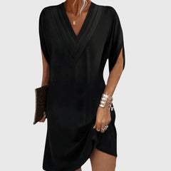 Women's V-Neck Loose Mini Dress - Summer Style - Black