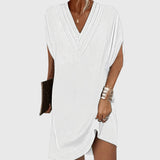 Women's V-Neck Loose Mini Dress - Summer Style - White