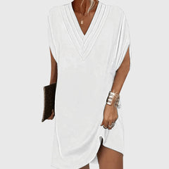 Women's V-Neck Loose Mini Dress - Summer Style - White