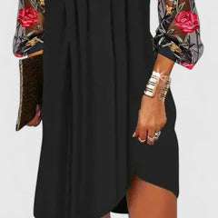 Women's V-Neck Mini Dress with Sheer Sleeves - Black | Autumn