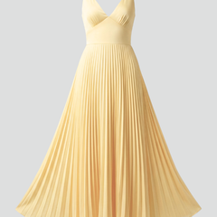 Women's V-Neck Pleated Maxi Dress - Yellow | Spring
