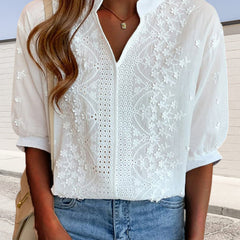 Women's V-Neck Puff Sleeve Blouse - Summer Essential