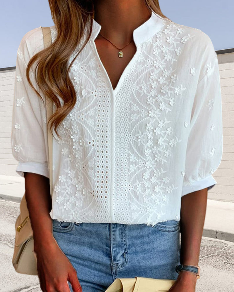 Women's V-Neck Puff Sleeve Blouse - Summer Essential