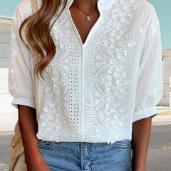Women's V-Neck Puff Sleeve Blouse - Summer Essential