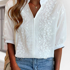 Women's V-Neck Puff Sleeve Blouse - Summer Essential