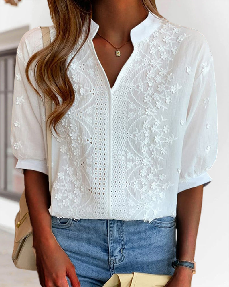 Women's V-Neck Puff Sleeve Blouse - Summer Essential