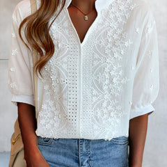 Women's V-Neck Puff Sleeve Blouse - Summer Essential