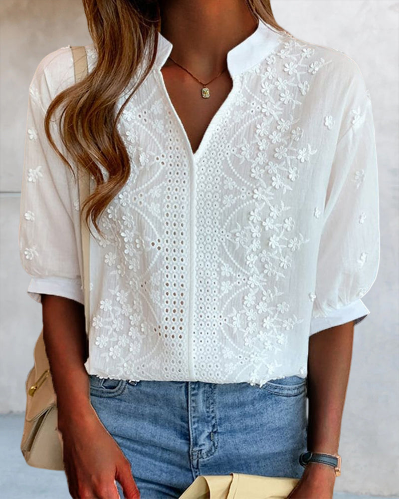 Women's V-Neck Puff Sleeve Blouse - Summer Essential