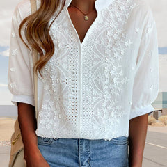 Women's V-Neck Puff Sleeve Blouse - Summer Essential