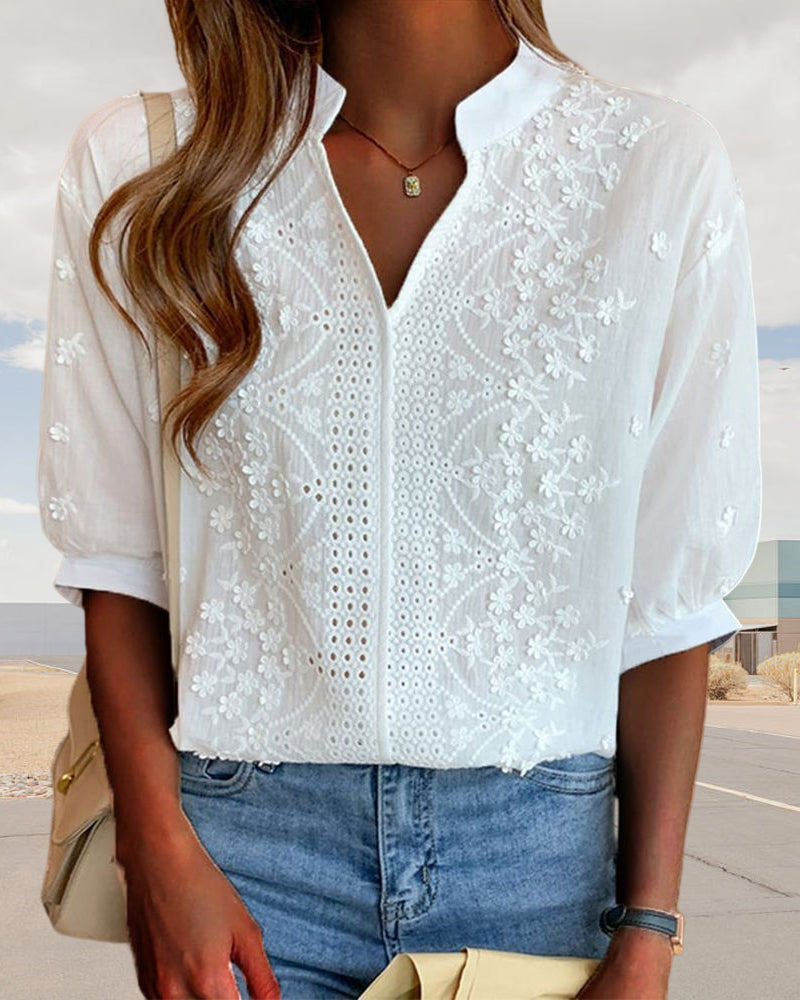 Women's V-Neck Puff Sleeve Blouse - Summer Essential