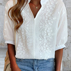 Women's V-Neck Puff Sleeve Blouse - Summer Essential