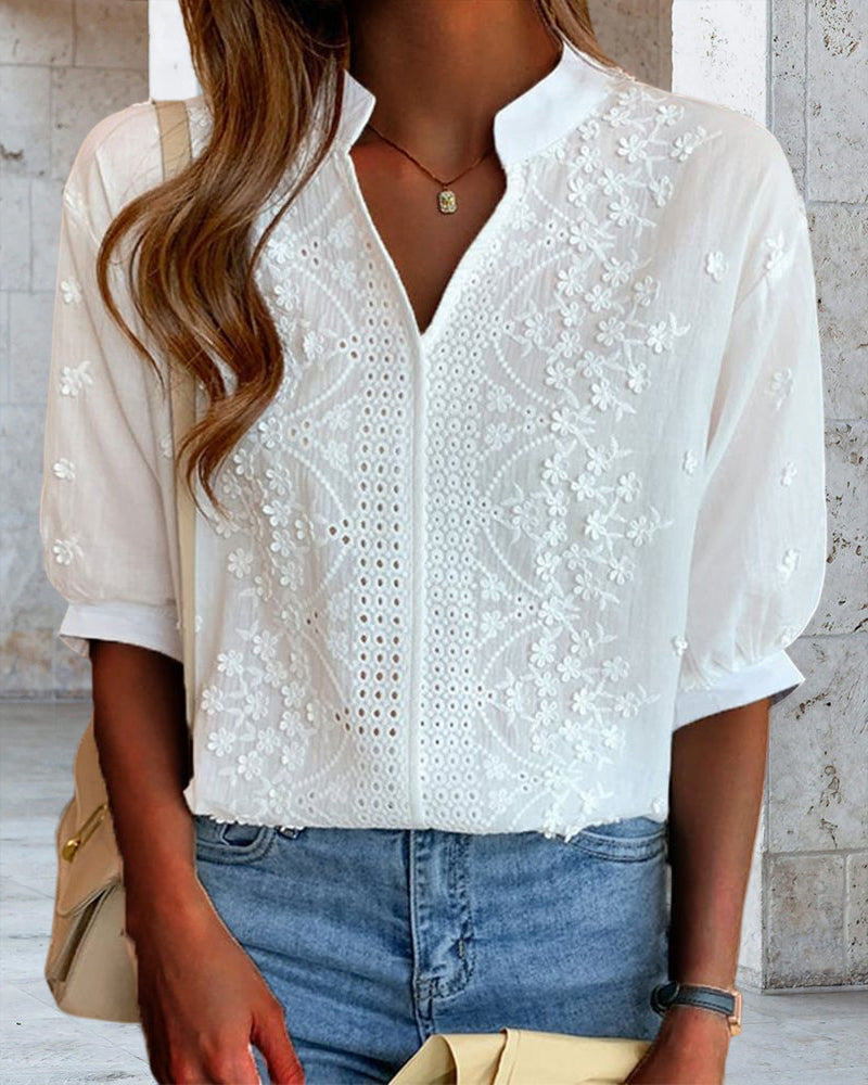 Women's V-Neck Puff Sleeve Blouse - Summer Essential