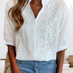 Women's V-Neck Puff Sleeve Blouse - Summer Essential