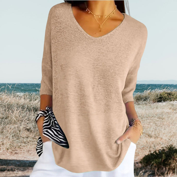 Women's V-Neck Top | Summer | Easy Fit - Beige