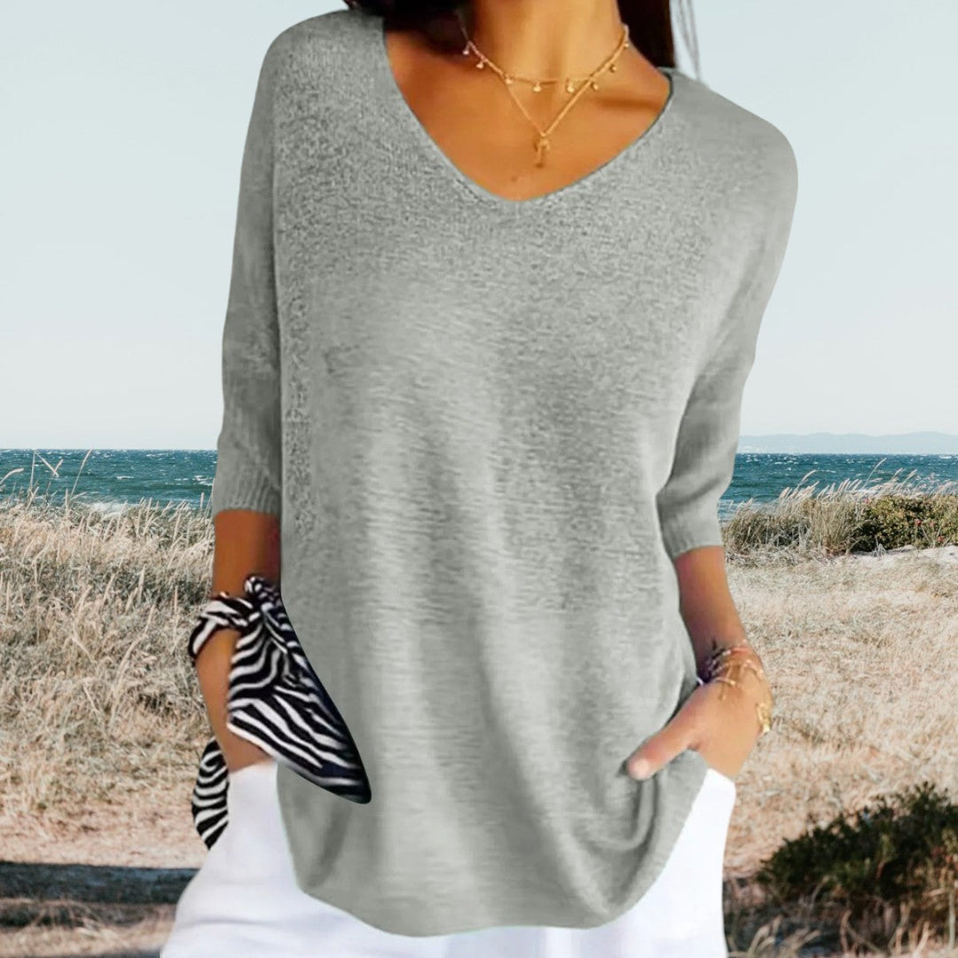 Women's V-Neck Top | Summer | Easy Fit - Gray