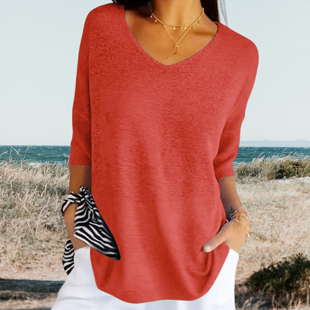Women's V-Neck Top | Summer | Easy Fit - Red