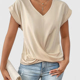 Women's V-Neck Twist Front Top - Everyday Comfort | Spring - Beige