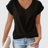 Women's V-Neck Twist Front Top - Everyday Comfort | Spring - Black