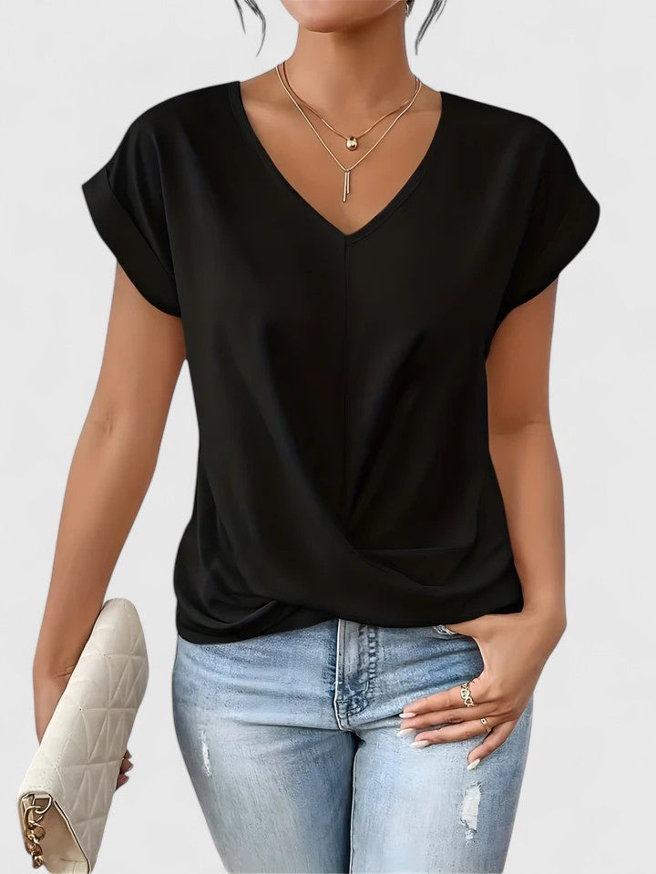 Women's V-Neck Twist Front Top - Everyday Comfort | Spring - Black