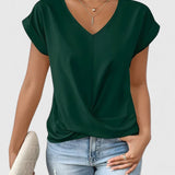 Women's V-Neck Twist Front Top - Everyday Comfort | Spring - Green
