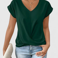 Women's V-Neck Twist Front Top - Everyday Comfort | Spring - Green