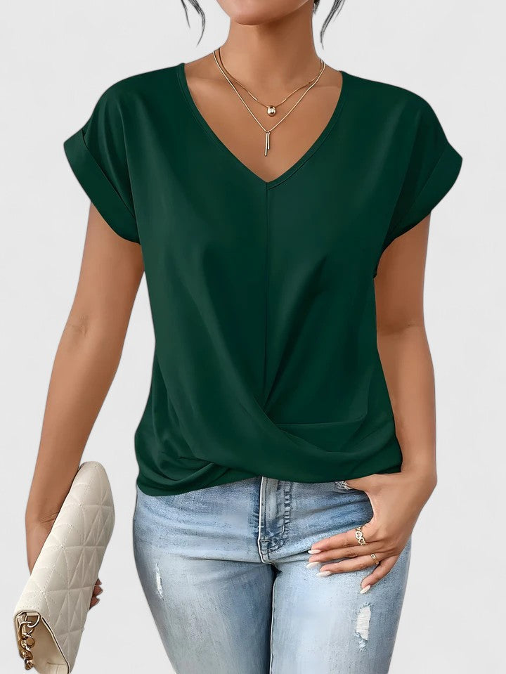 Women's V-Neck Twist Front Top - Everyday Comfort | Spring - Green