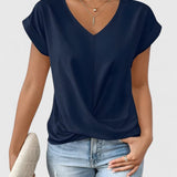 Women's V-Neck Twist Front Top - Everyday Comfort | Spring - Navy Blue