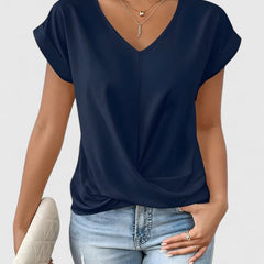 Women's V-Neck Twist Front Top - Everyday Comfort | Spring - Navy Blue