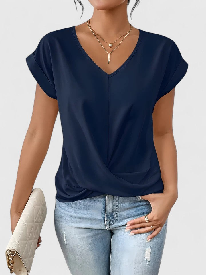 Women's V-Neck Twist Front Top - Everyday Comfort | Spring - Navy Blue