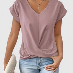 Women's V-Neck Twist Front Top - Everyday Comfort | Spring - Pink