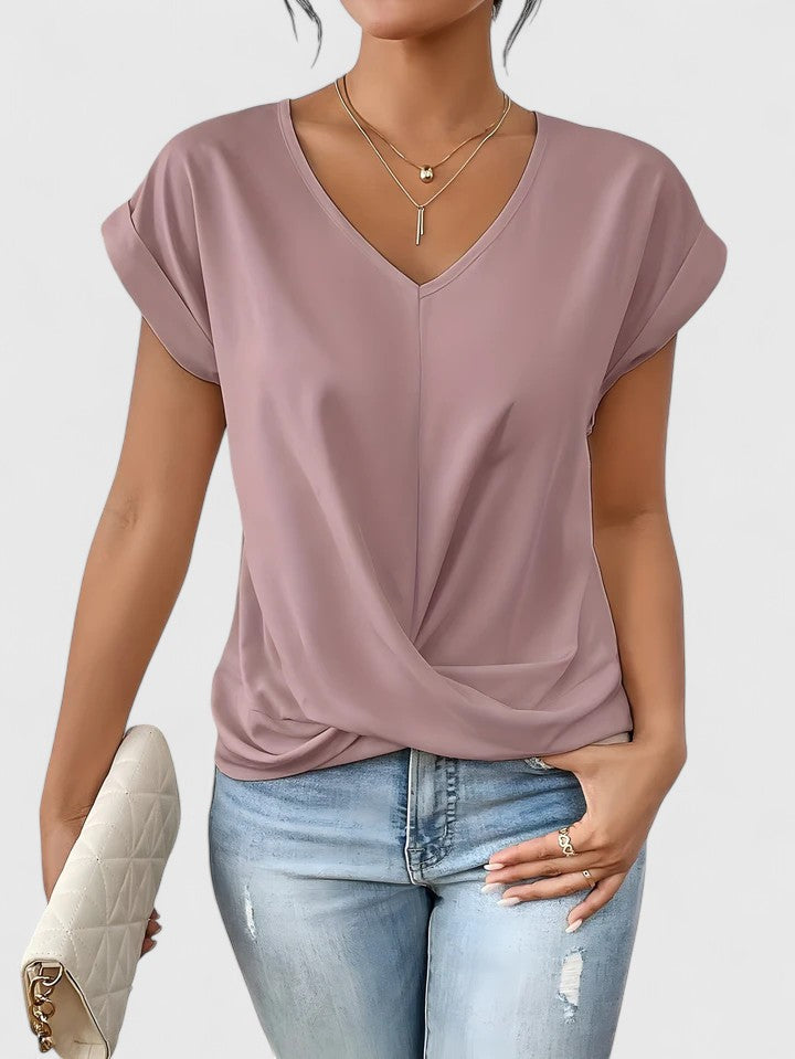 Women's V-Neck Twist Front Top - Everyday Comfort | Spring - Pink