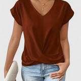 Women's V-Neck Twist Front Top - Everyday Comfort | Spring - Red