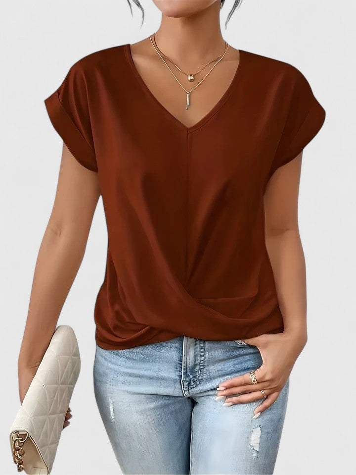 Women's V-Neck Twist Front Top - Everyday Comfort | Spring - Red