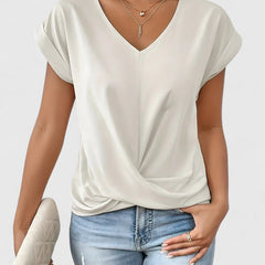 Women's V-Neck Twist Front Top - Everyday Comfort | Spring - White