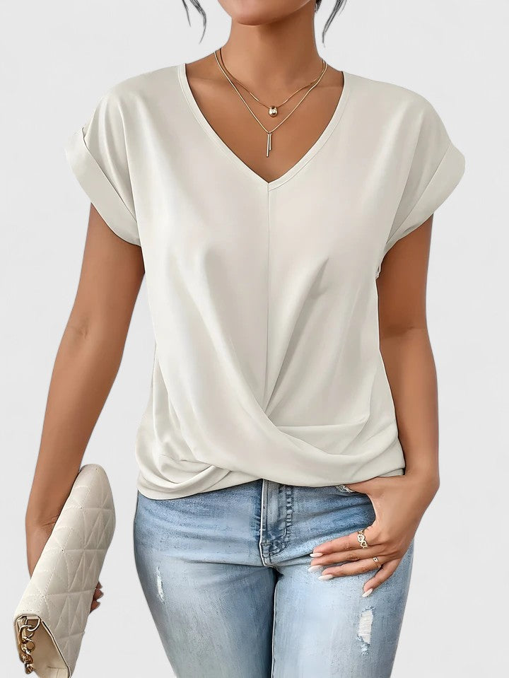 Women's V-Neck Twist Front Top - Everyday Comfort | Spring - White