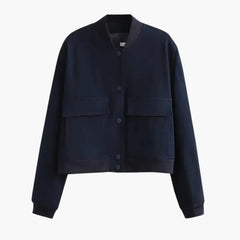 Women's Velvet Bomber | Luxe Texture | Zip Front | Winter - Navy