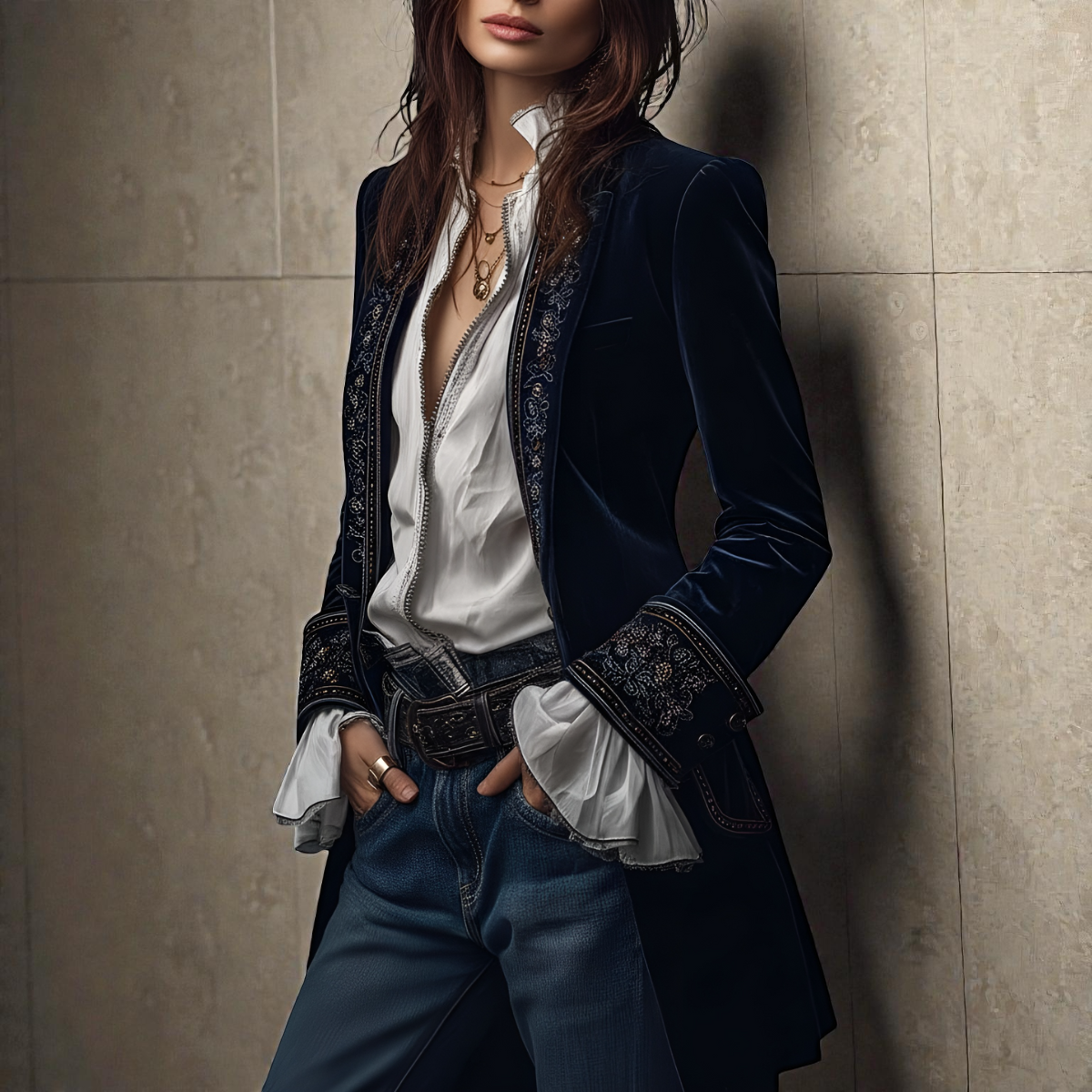 Women's Velvet Coat - Elegant Tailored Fit | Autumn