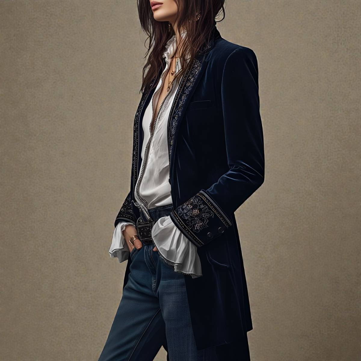 Women's Velvet Coat - Elegant Tailored Fit | Autumn