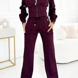 Women's Velvet Tracksuit | Luxe | Two-Piece | Winter - Wine Red