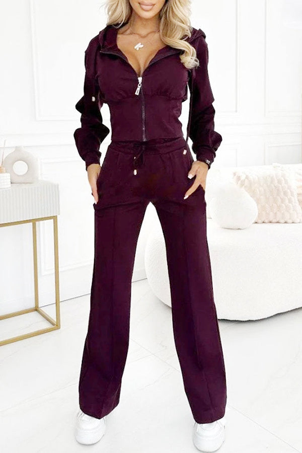 Women's Velvet Tracksuit | Luxe | Two-Piece | Winter - Wine Red