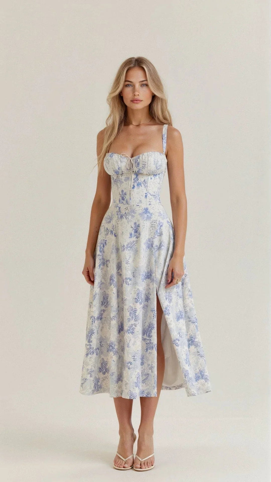 Women's Vintage Dress | Floral Midi | Summer - Blue