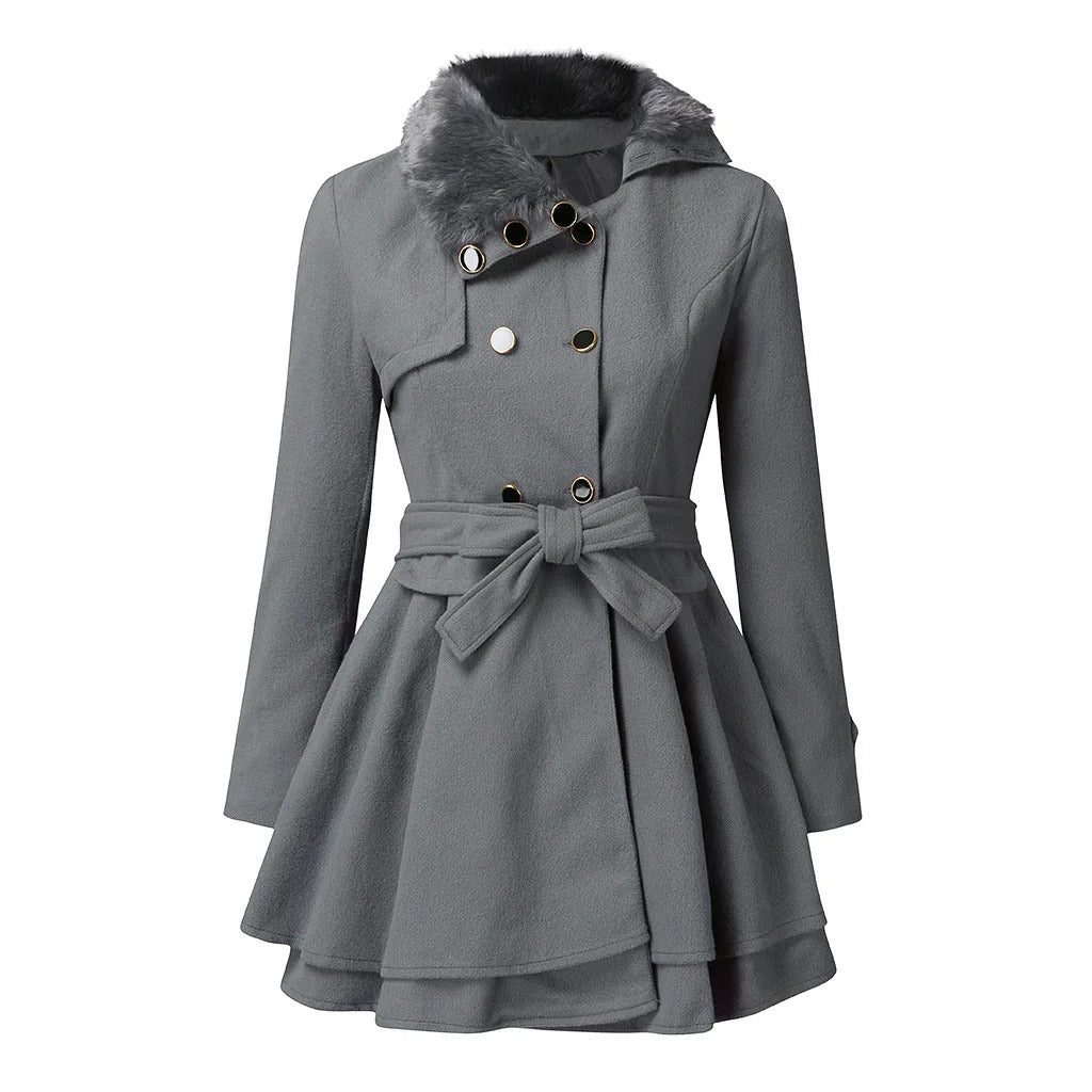 Women's Vintage Flair Trench Coat - Tailored Elegance | Autumn - Grey