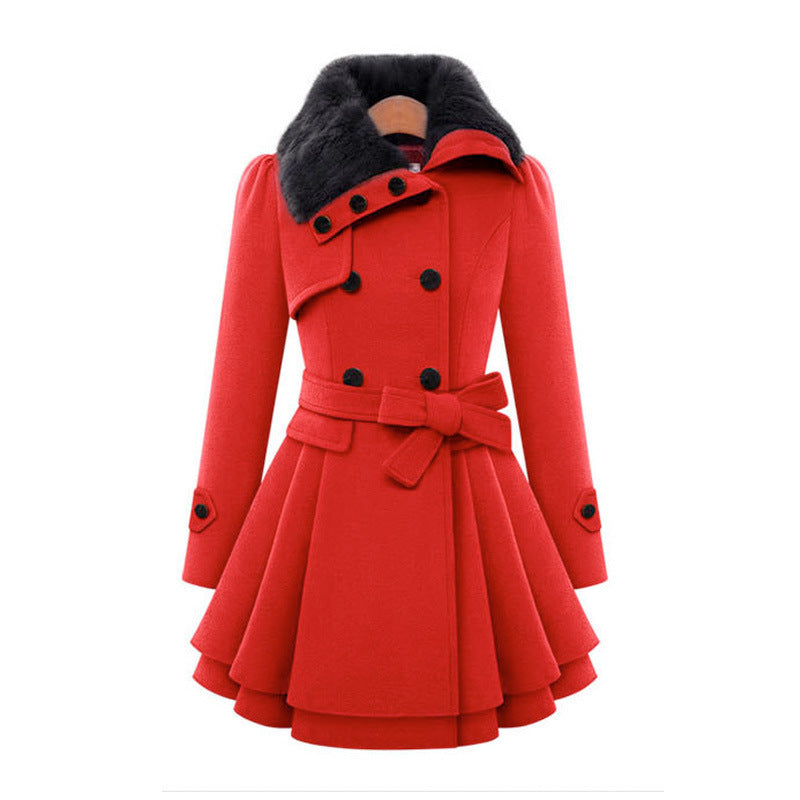 Women's Vintage Flair Trench Coat - Tailored Elegance | Autumn - Red