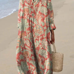 Women's Vintage Floral Sleeveless Dress - Timeless Summer Style - Long Sleeve