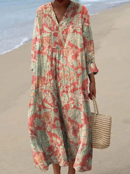 Women's Vintage Floral Sleeveless Dress - Timeless Summer Style - Long Sleeve