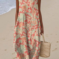 Women's Vintage Floral Sleeveless Dress - Timeless Summer Style - Sleeveless