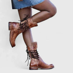 Women's Vintage Lace-Up Studded Knee High Boots Block Heel | Autumn