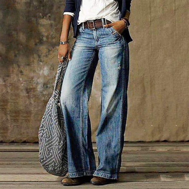 Women's Vintage Wide-Leg Denim Jeans - High-Waist Retro | Spring - Light Blue